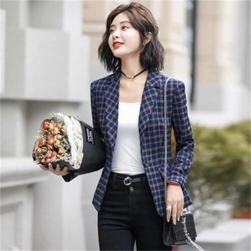 Women Plaid Blazers Plaid suit jacket female autumn winter New fashion casual professional decoration body ol female Blazers