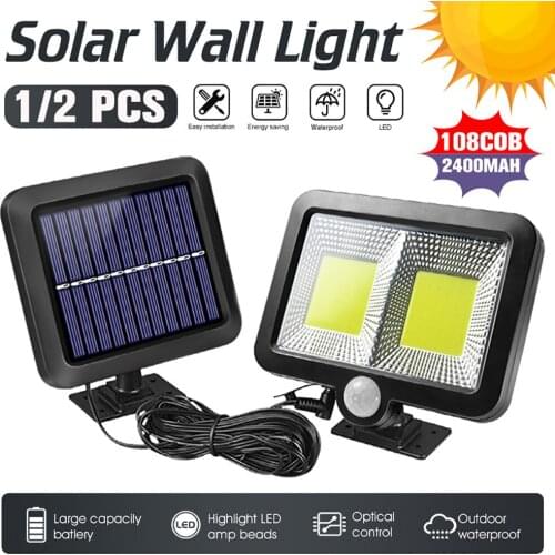 1/2 Pcs Outdoor 108 COB LED Solar Wall Light PIR Motion Sensor Three Modes Wall Lights IP65 Waterproof Garden Security Lights