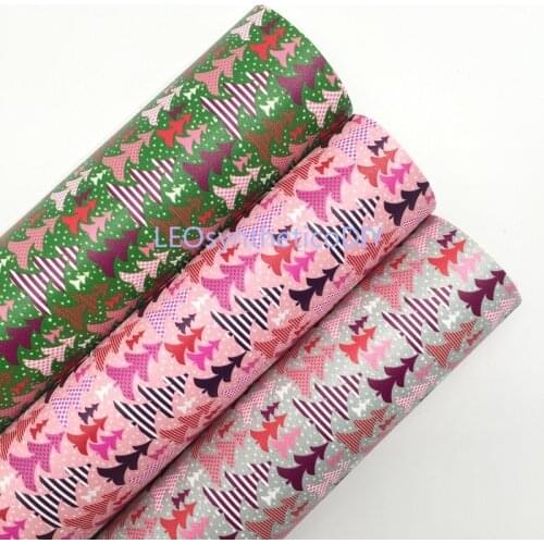 1PC 21X29CM Christmas Tree Printed Synthetic Leather Fabric Leather Sheets, PU Leather For Making Bows LEOsyntheticoDIY 6S59A