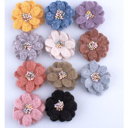 10PCS 5CM New High Quality Non-Woven Felt Fabric Flower With Stamen For Cloth Head Wear U Pick Color For Beauty Girls Women