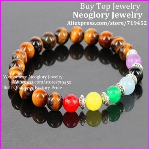 10PCS High Quality Nature 8mm Tiger Eyes Gems Beads Bracelet With Mix Color Stone Beads Bracelet Men and Women Stretch Bracelet