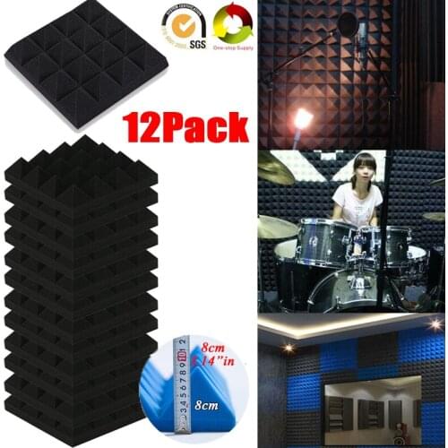 [12/Pack] Pyramid Silencing Studio Acoustic Foam Soundproof Panel Sound Absorption Tiles Sound Insulation Board Fireproof 25X8CM