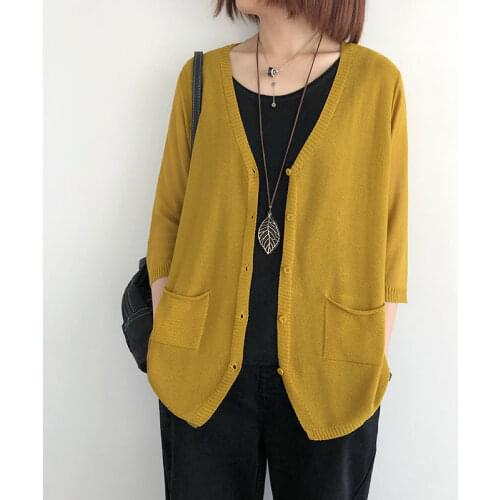 2021 Women Thin Summer Loose Sunscreen Shawl Knitted Cardigan Female V-neck Three Quarter Sleeve Air-conditioned Sweater L603