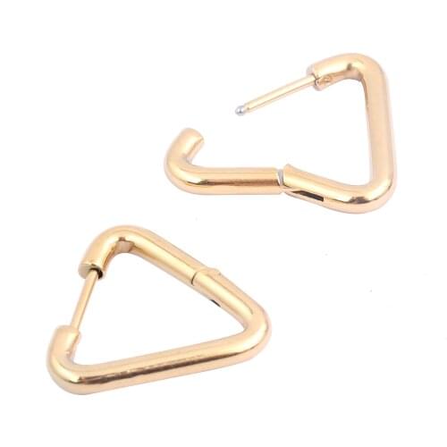 3pairs 19mm Triangle Charm Clip On Earrings Gold Plated Stainless Steel Earring Making Supplies