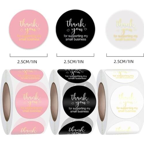 500Pcs Laser Thank You Stickers For Gift Package Sealing Pink And Black Labels Sticker Round Adhesive Stationery Sticker
