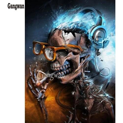 5D DIY diamond painting Skeleton wearing glasses Cross stitch diamond embroidery skull full rhinestones pictures halloween decor