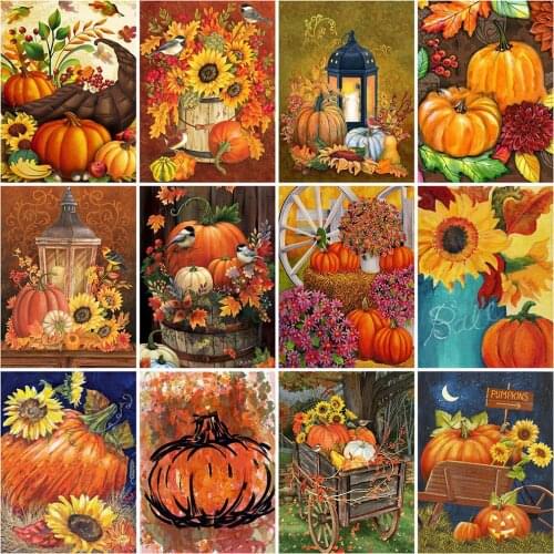 5D Diy Full Square Round Diamond Painting Pumpkin Sunflower Cartoon Diamond Embroidery Cross Stitch Halloween Decoration Gift