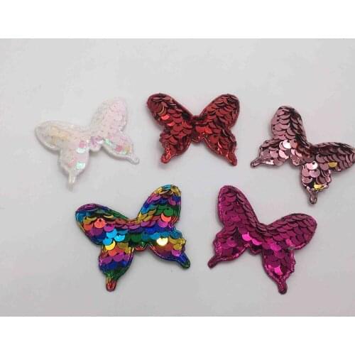 5X4CM 30pcs Glitter Paillette Butterfly Padded Patches Appliques For Clothes Sewing Supplies DIY Hair Bow Decoration