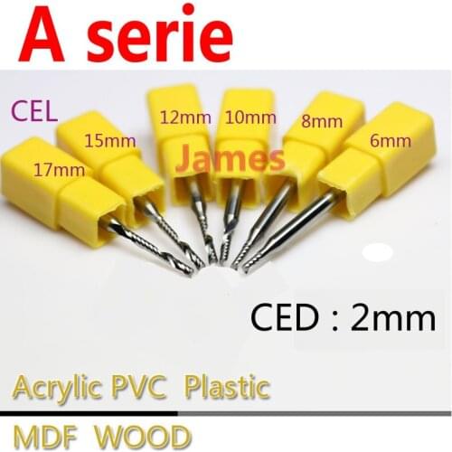 6pcs 3.175*2.0*10mm A Series One Flute Spiral Acrylic CUTTING End Milling Cutter Tungsten Cutting Tools HUHAO