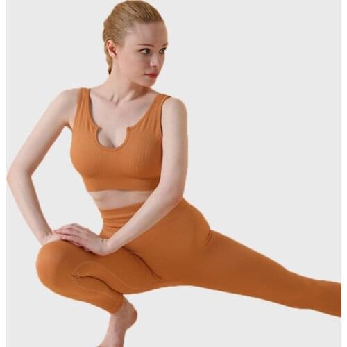 Seamless Stripe Solid Color Quick Drying Sports Crop top Bra Pants Fitness Breathable Soft Yoga Set Womens Tracksuit Sportswear