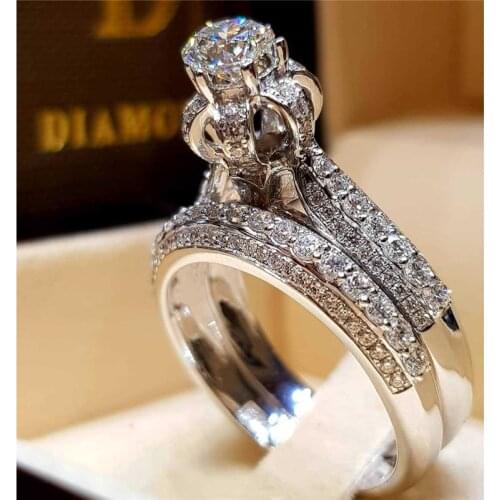 Big Rhinestone Engagement for Women Love Girl Promise Rings Jewelry Luxury Crystal Zircon Wedding Double Stackable Ring Bijou