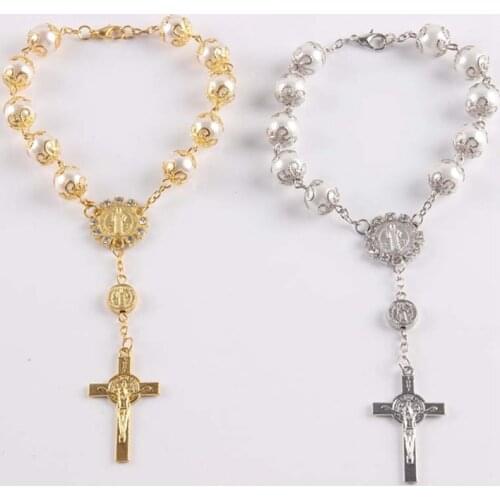 Bracelet Imitation Pearl Beads Catholic Rosary Catholic Holy Communion Cup Gift Cross Crucifix Pendants Bracelet Alloy Jewelry