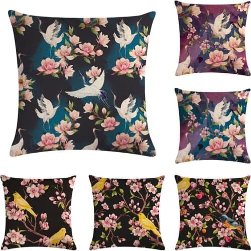 Crane Flower Cotton Linen Throw Pillow Case Cushion Cover Home Decor Decorative Pillows For Sofa Seat Cushion 45cm*45cm