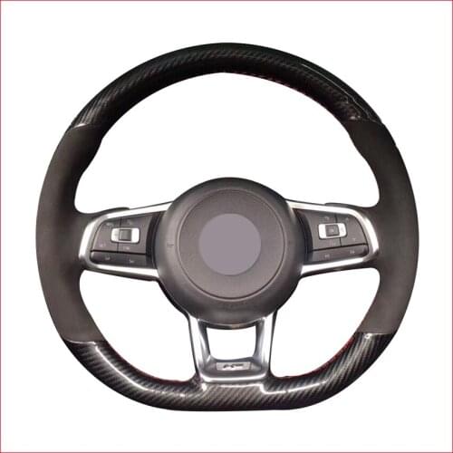 Black PU Carbon Fiber Steering Wheel Cover for Volkswagen Golf 7 GTI Golf R MK7 VW Polo GTI Scirocco 2015 2016