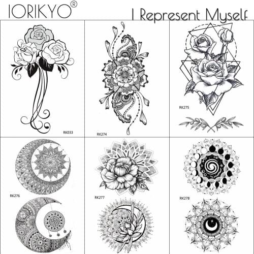 Black Sexy Lace Waterproof Tattoo Temporary Women Arm Art Henna Flower Neck Tattoo Sticker Rose Girl Makeup Tatoo Paper Supplies