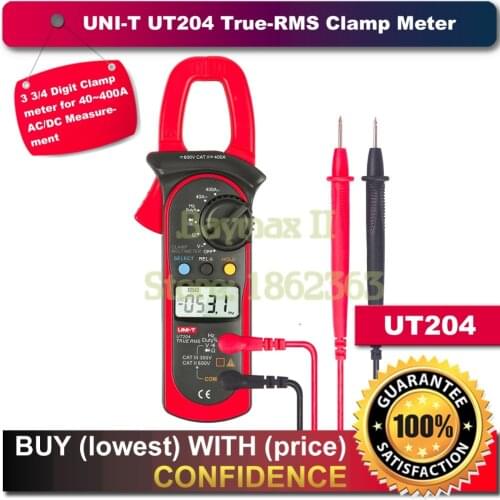 UNI-T UT204 3 3/4 Digit True RMS Auto Range Digital Clamp Meter for 40~400A AC/DC Current Measurement