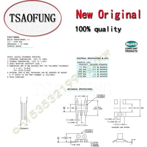 CX2156NL CX2156NLT SMD BALUN TRANSFORMER 1:1 Network transformer CX2156NL = Free shipping