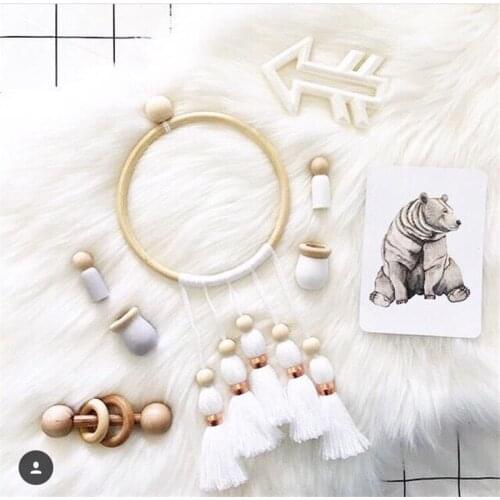 Wooden Beads Ring Wool Tassel Wall Hanging Ornament INS Nordic Style Baby Tent Kids Room Decoration Toys Gifts Photography Props