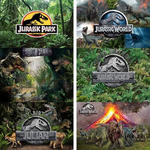 Jurassic Park World Dinosaur Tropical Green Leaves Birthday Backdrops Custom Photography Backgrounds Baby Shower Photo Studio