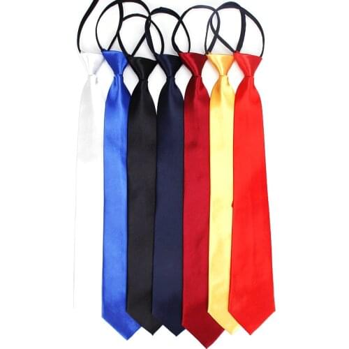 Pre-tied Shiny Students Zipper Ties For Women Boys Girls Slim Narrow Men Necktie Solid Red Black Navy Blue 8cm Necktie