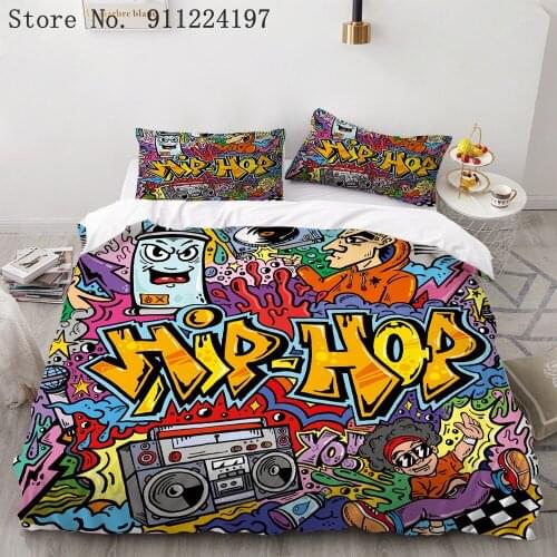 3D Hip-hop graffiti Printed Bedding Set Adult Kids Popular Duvet Cover Set Pillowcase Twin Full Queen King Size Bed Linens