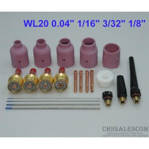CHNsalescom 21 pcs TIG Torch Large Gas Lens WP-17/18/26 WL20 Tungsten 0.04" 1/16" 3/32" 1/8"