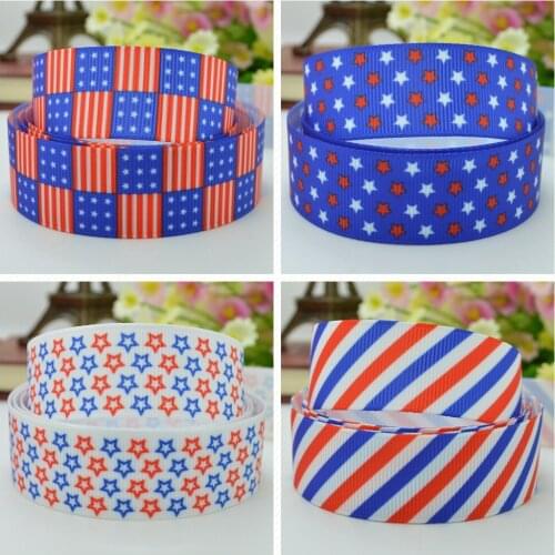 10 Yards 22mm 7/8" independence Day red blue STAR Printed grosgrain ribbon hair bow Headwear DIY hair accessories retail B0929