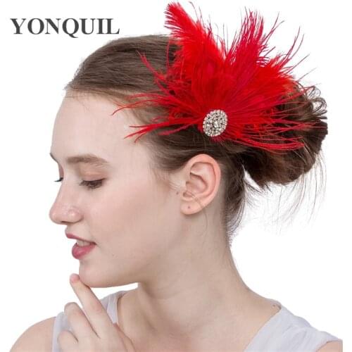 Fashion Red Feather Hair Clips Headbands For Girls Women Cocktail Hair Accessories New Style Occasion Headwear SYF222