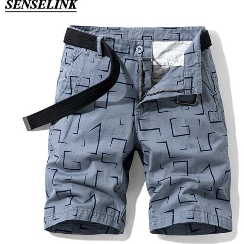 SENSELINK Mens casual shorts 2021 new summer casual retro classic pocket overalls mens striped pattern cotton mens shorts
