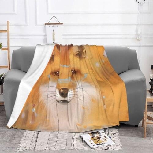 Fox Bed Blankets Wolf Galaxy Plush Bedspread Fox Soft Throw Blanket Planet Black Linen Blanket for Sofa