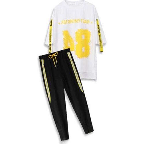 2020 Womens Large Size New Casual Sports Suit Female Summer Letter Printing Set Female Cotton Fashion Loose Sports Suit M-4XL