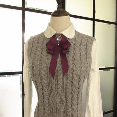 New Fabric Cloth Art Bowknot Brooch Rhinestone Bow Tie College Wind Collar Cotton Brooches Shirt Corsage for Women Accessories