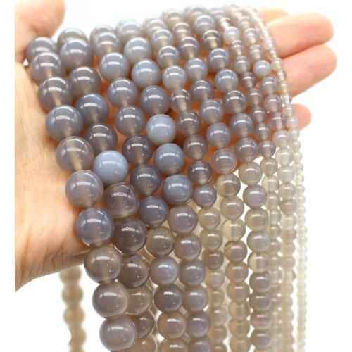 Oameusa Natural Round Gray Agates Stone Beads Loose Beads DIY Earrings Rings Necklace Charms For Women Spacer Beads