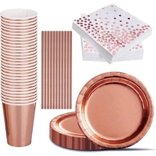 30 Guests Disposable Tableware Paper Plates Cups Napkin Paper Straws for Dinner Party Birthday Baby Shower Party Wedding