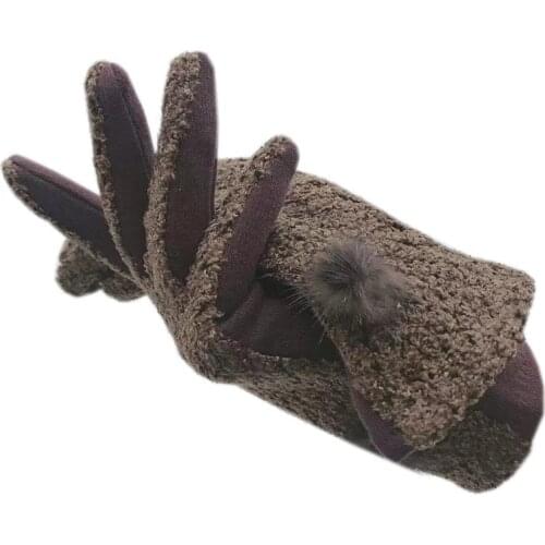 Gloves winter ladies fashion gloves autumn and winter new warm lycra thickened plus velvet cotton brown AB version 2021-00048