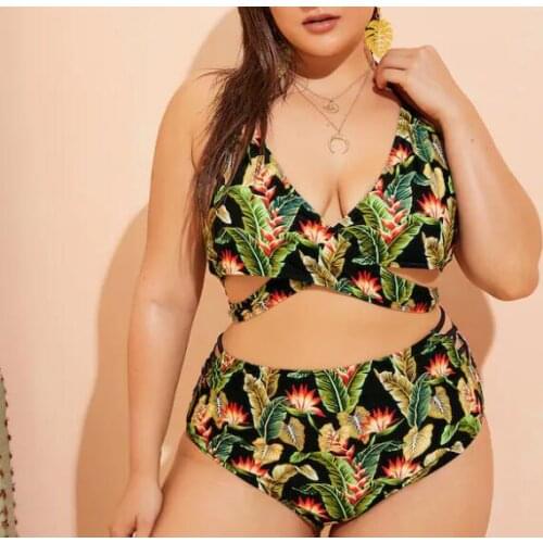 Cross-Border for Swimsuit Chest Cross High-waisted Split Swimsuit European And American-Style Plus-sized Bikini