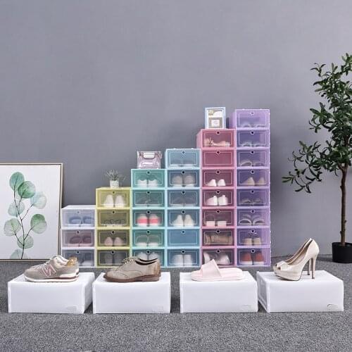 6PCS Flip Plastic Shoe Box Thickened Dustproof Waterproof Moisture-proof Storage Box Foldable Household Drawer Shoe Cabinet