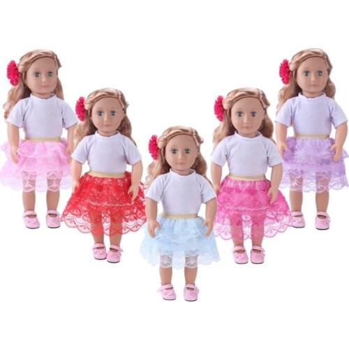 18 Inch American Doll Girls Dress Simple White Shirt + Gauze Skirt Lace Baby Toys Accessories Fit 43 Cm Boy Dolls Gift c740