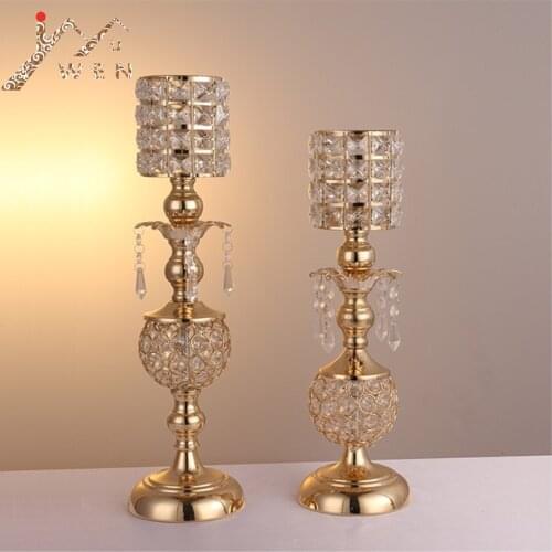 Metal golden crystals candle holder delicate pineapple type wedding candelabra centerpiece home decoration candlesticks 2 size
