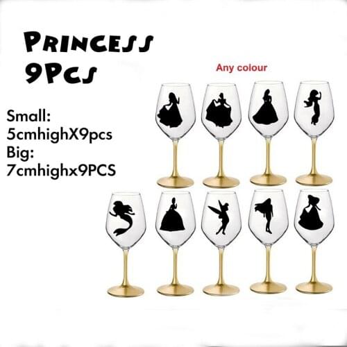 Full Set Of 9 Princess Stickers Decal Vinyl Cartoon Princess Fairy Tale Wall Art Wine Glass Sticker