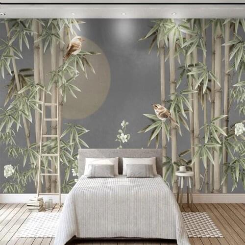 Custom Any Size Modern Flower Bird Rich Bamboo Mural Stickers Living Room Bedroom Background Wall Cloth 3D Wallpaper For Walls