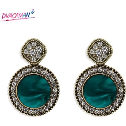 Dvacaman Simple Round Rhinestone Statement Earrings for Women 2020 Trend Jewelry Temperamen Resin Drop Earring Wedding Brincos