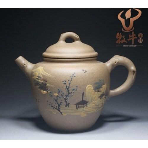 The direct origin of Yixing Zisha mud painting beauty shoulder 340ml custom gift teapot teapot mixed batch