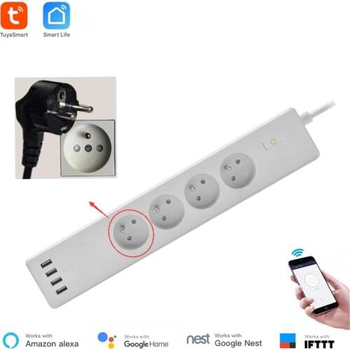 France Standard WiFi Smart Power Strip 4 Type E Outlets 4 USB Ports Smart Life App and Voice by Alexa Google Home Support