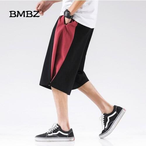 Streetwear Cotton Linen Contrast Casual Shorts 2020 Summer Fashions Knee Length Pants Harajuku Loose Wide Leg Harlan Shorts