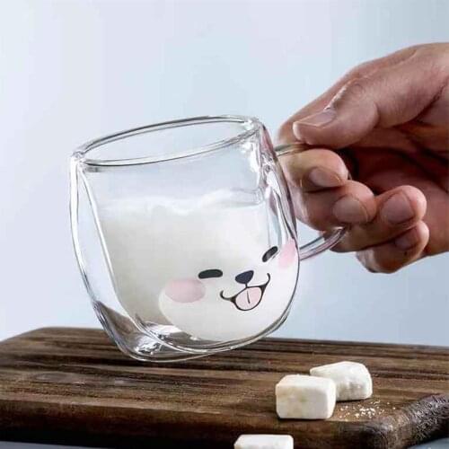 Lovely heat Resistant Double glass Transparent Breakfast Coffee Cup Microwave Oven Milk Cup Drain Cup Holder Combination