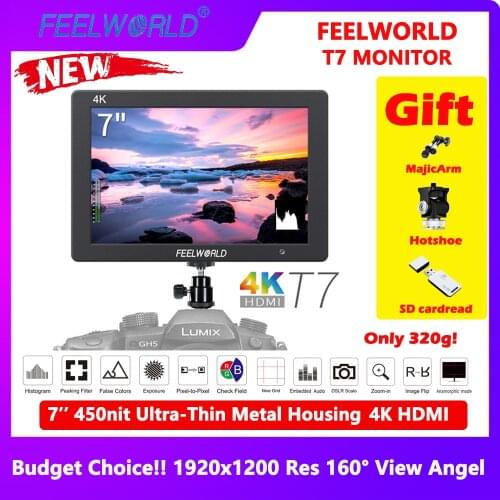 FEELWORLD T7 7 Inch IPS 4K HDMI Camera Field Monitor Video Assist Full HD 1920x1200 Solid Aluminum Housing DSLR Monitor with Pea