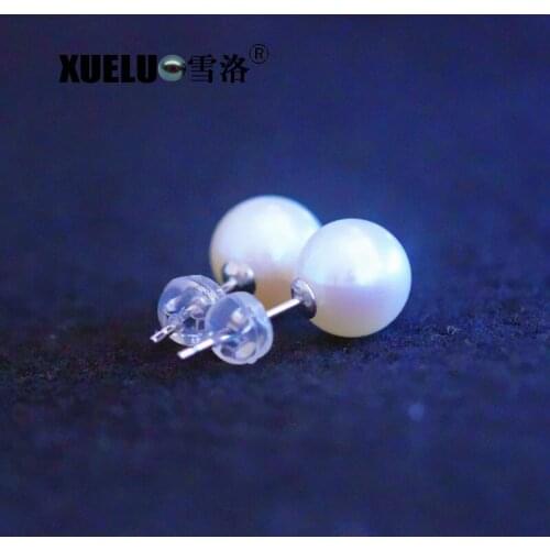 XUELUO 925 Sterling AAA High Quality Perfect Round Cultured Freshwater Pearl Stud Earrings for lady gift