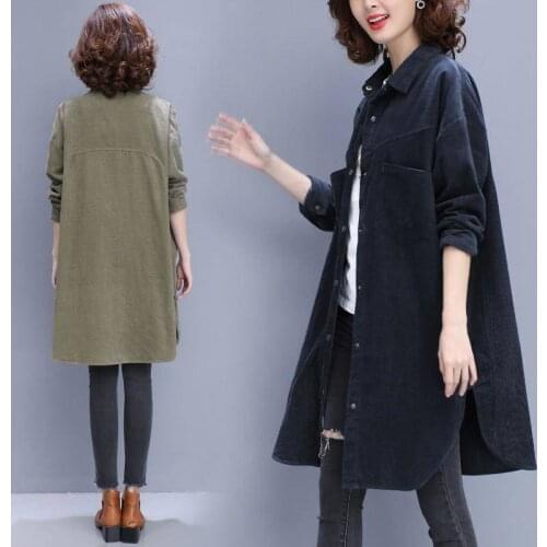 2021 Autumn New Korean Corduroy Jacket For Women Plus Size 5XL Casual Thin Windbreaker Coat Mid-length Female Blouse Tops
