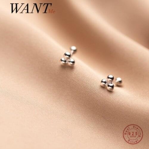 WANTME Real 925 Sterling Silver Minimalism Geometric Round Beads Mini Small Stud Earrings for Women Fashion Jewelry Accessories